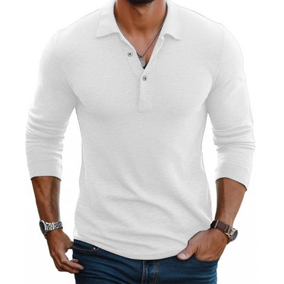 Polo Homme Décontracté en Mélange de Coton – Manches Longues Slim avec Col à Revers