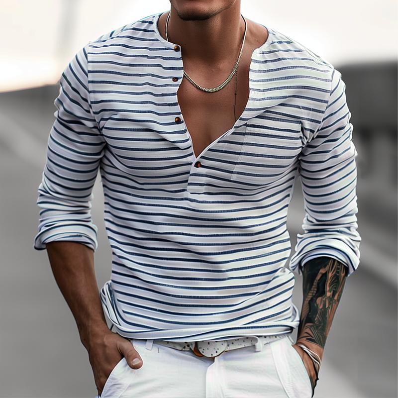 Pasiasty t-shirt Henley z długimi rękawami – Dorian