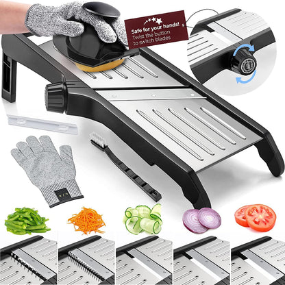 Premium food slicer with cut-resistant gloves-Adjustable Mandoline-Nora Luxe