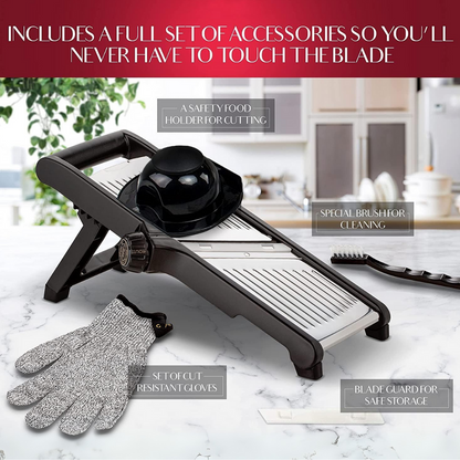 Premium food slicer with cut-resistant gloves-Adjustable Mandoline-Nora Luxe