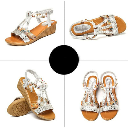 Women’s Boho Wedge Sandals Elastic Strap Lightweight Comfortable Summer Sandals