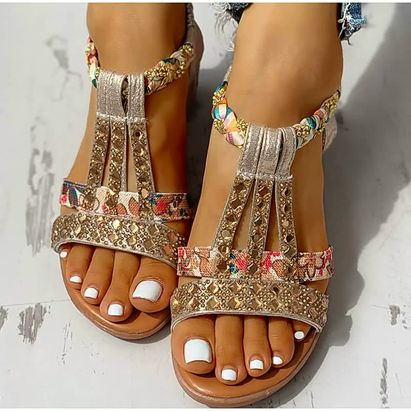 Women’s Boho Wedge Sandals Elastic Strap Lightweight Comfortable Summer Sandals