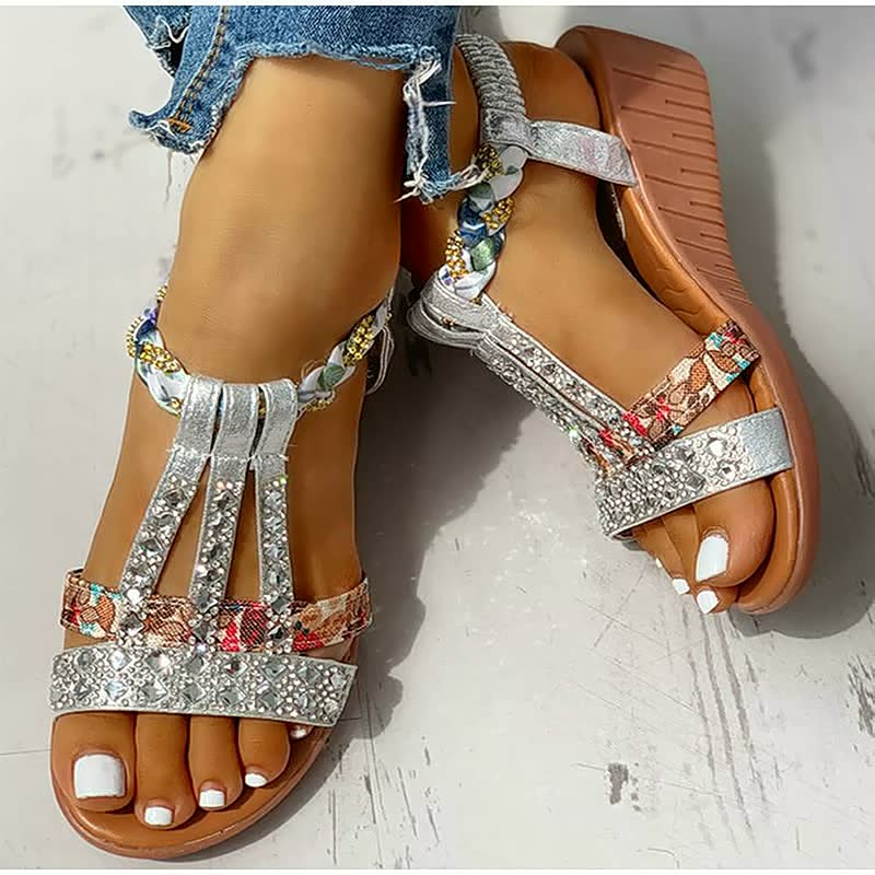 Women’s Boho Wedge Sandals Elastic Strap Lightweight Comfortable Summer Sandals