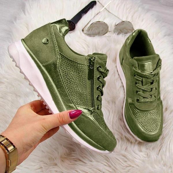 Stella | Women's Rhinestone Zip-Up Lace-Up Fashion Sneakers