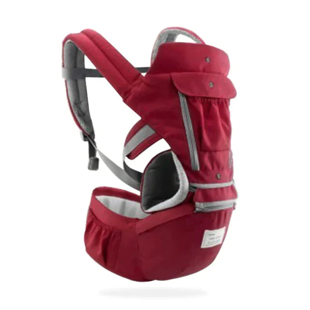 Porte-bébé ergonomique rouge, confortable et ajustable, idéal pour nouveau-nés et tout-petits. Accessoire parental pratique et sécurisé.