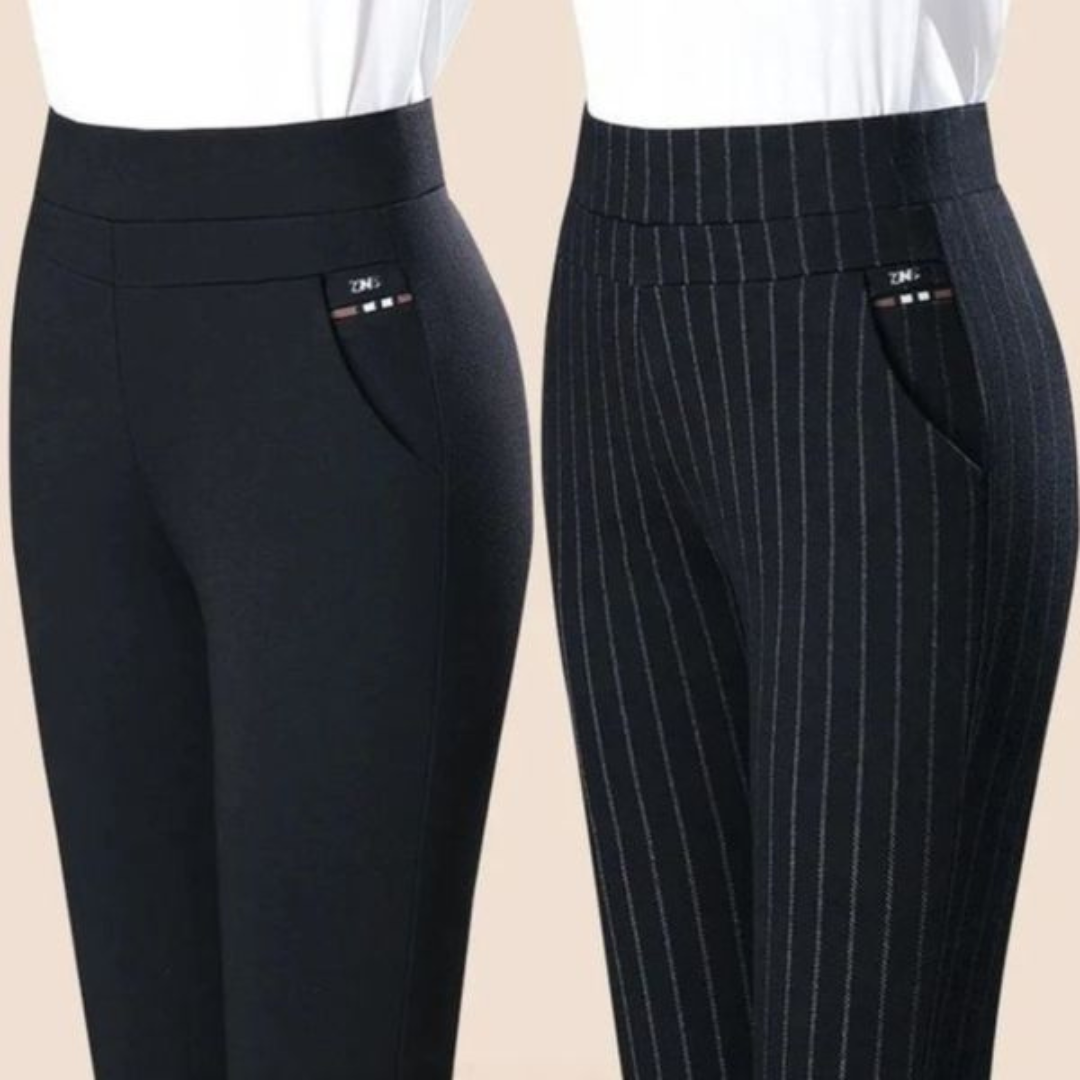 Proste spodnie damskie z elastycznym wysokim stanem - Sophia-Czarny-M-Trend Polska