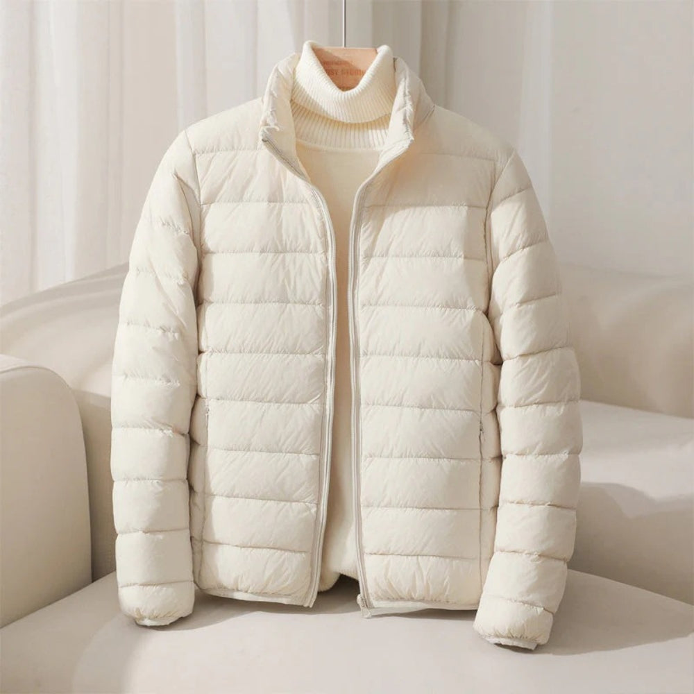 Puffer vinterjakke damer – Let quilted vinterjakke i bløde pastelfarver