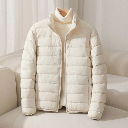 Puffer vinterjakke damer – Let quilted vinterjakke i bløde pastelfarver