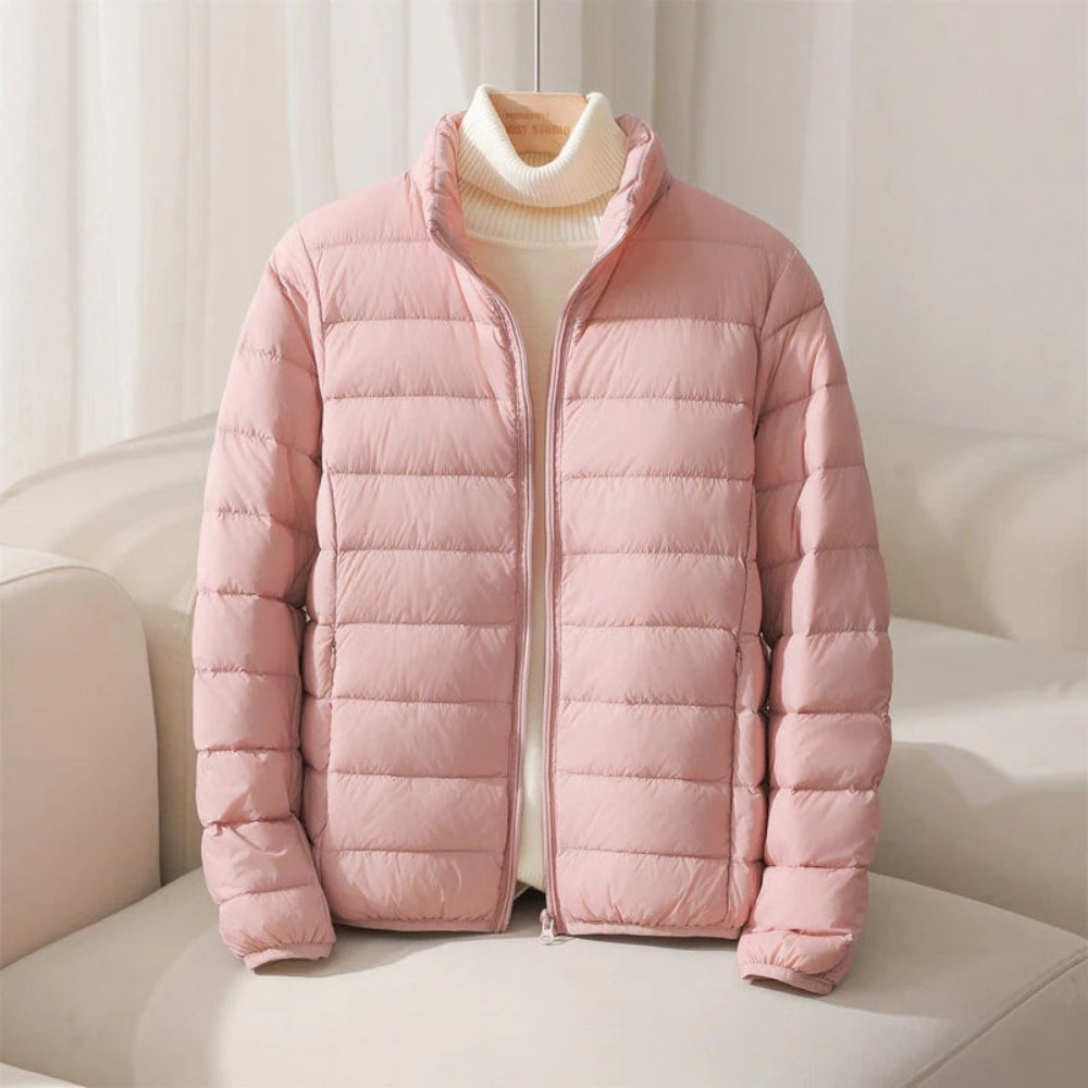 Puffer vinterjakke damer – Let quilted vinterjakke i bløde pastelfarver