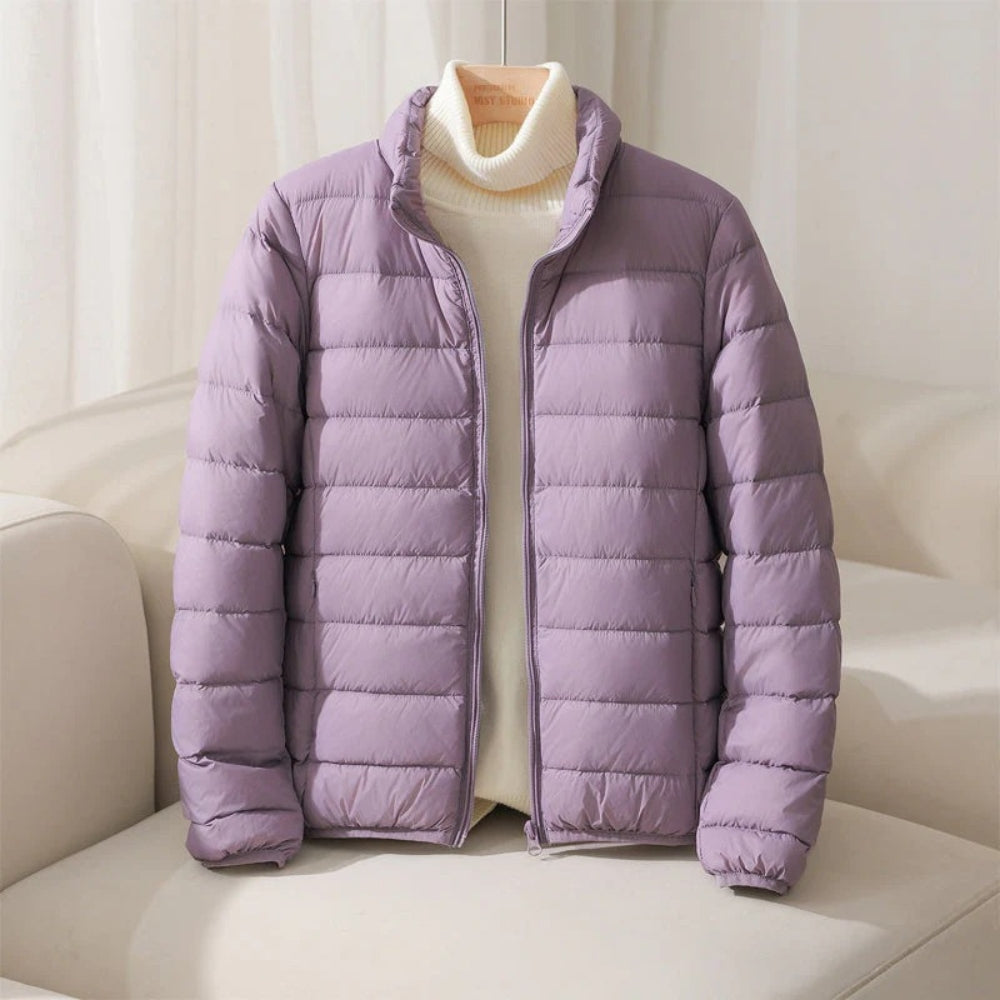 Puffer vinterjakke damer – Let quilted vinterjakke i bløde pastelfarver