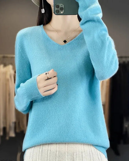 Pullover aus 100% Merinowolle mit V-Ausschnitt – Für herbstliche und winterliche Looks