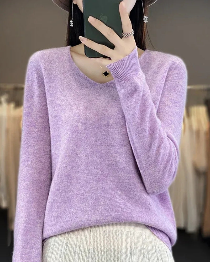 Pullover aus 100% Merinowolle mit V-Ausschnitt – Für herbstliche und winterliche Looks