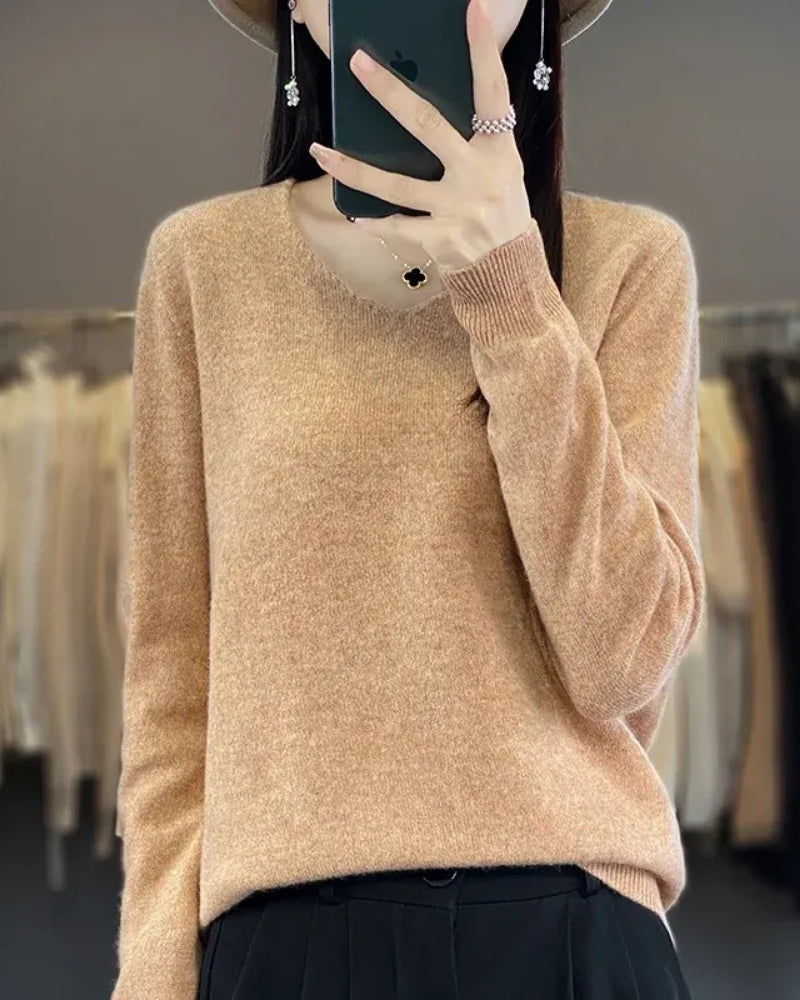 Pullover aus 100% Merinowolle mit V-Ausschnitt – Für herbstliche und winterliche Looks
