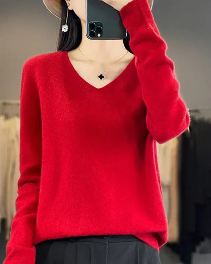 Pullover aus 100% Merinowolle mit V-Ausschnitt – Für herbstliche und winterliche Looks