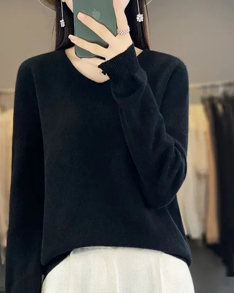 Pullover aus 100% Merinowolle mit V-Ausschnitt – Für herbstliche und winterliche Looks