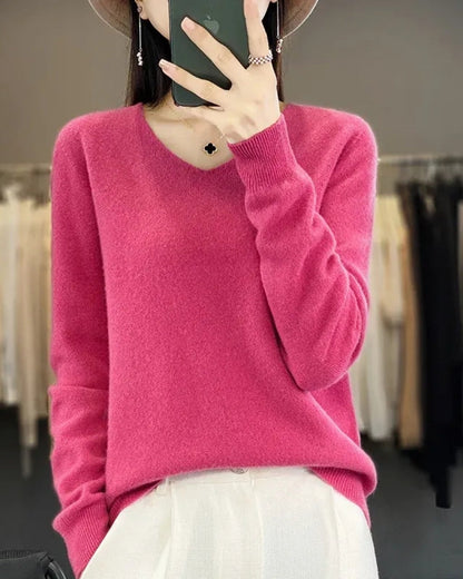 Pullover aus 100% Merinowolle mit V-Ausschnitt – Für herbstliche und winterliche Looks