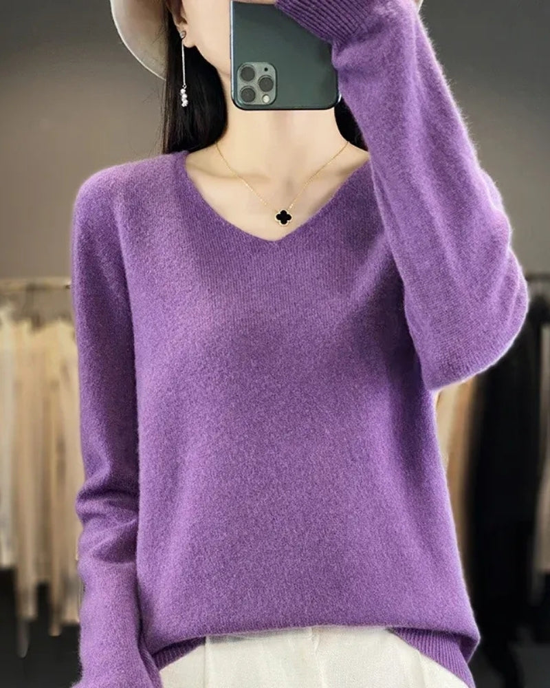 Pullover aus 100% Merinowolle mit V-Ausschnitt – Für herbstliche und winterliche Looks