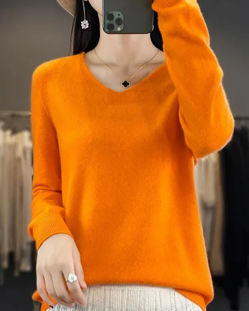 Pullover aus 100% Merinowolle mit V-Ausschnitt – Für herbstliche und winterliche Looks