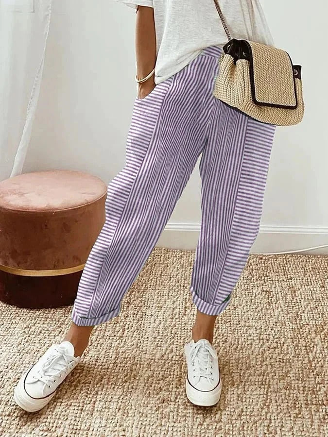Pantalon en coton rayé