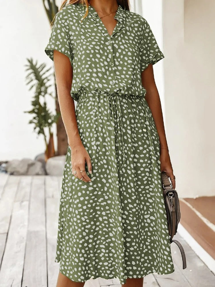 Women’s Midi Summer Dress Adjustable Waist Lightweight Printed Casual Elegant Vacation Outfit