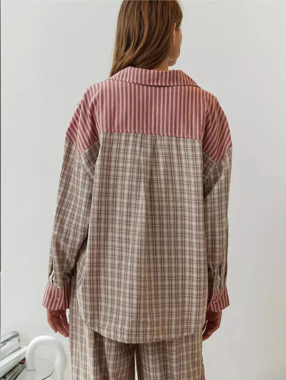 Women Spring Plaid Two Piece Set