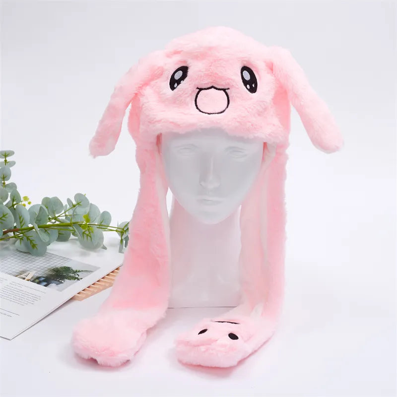 Rosa Plüschmütze mit Hasenohren, kawaii Design, für Kinder, weiches Material, Geschenkidee.