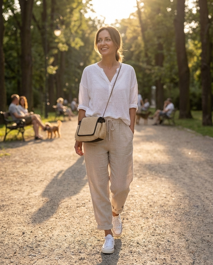 Maja - Bawełniano-lniane spodnie casual