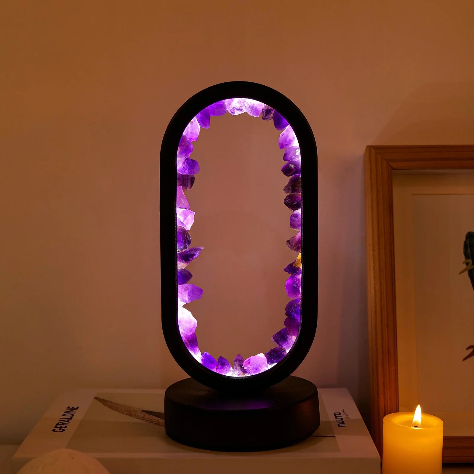 Ręcznie wykonana lampa ametystowa - Serenith-Ametyst Surowy Czarny-Trend Polska