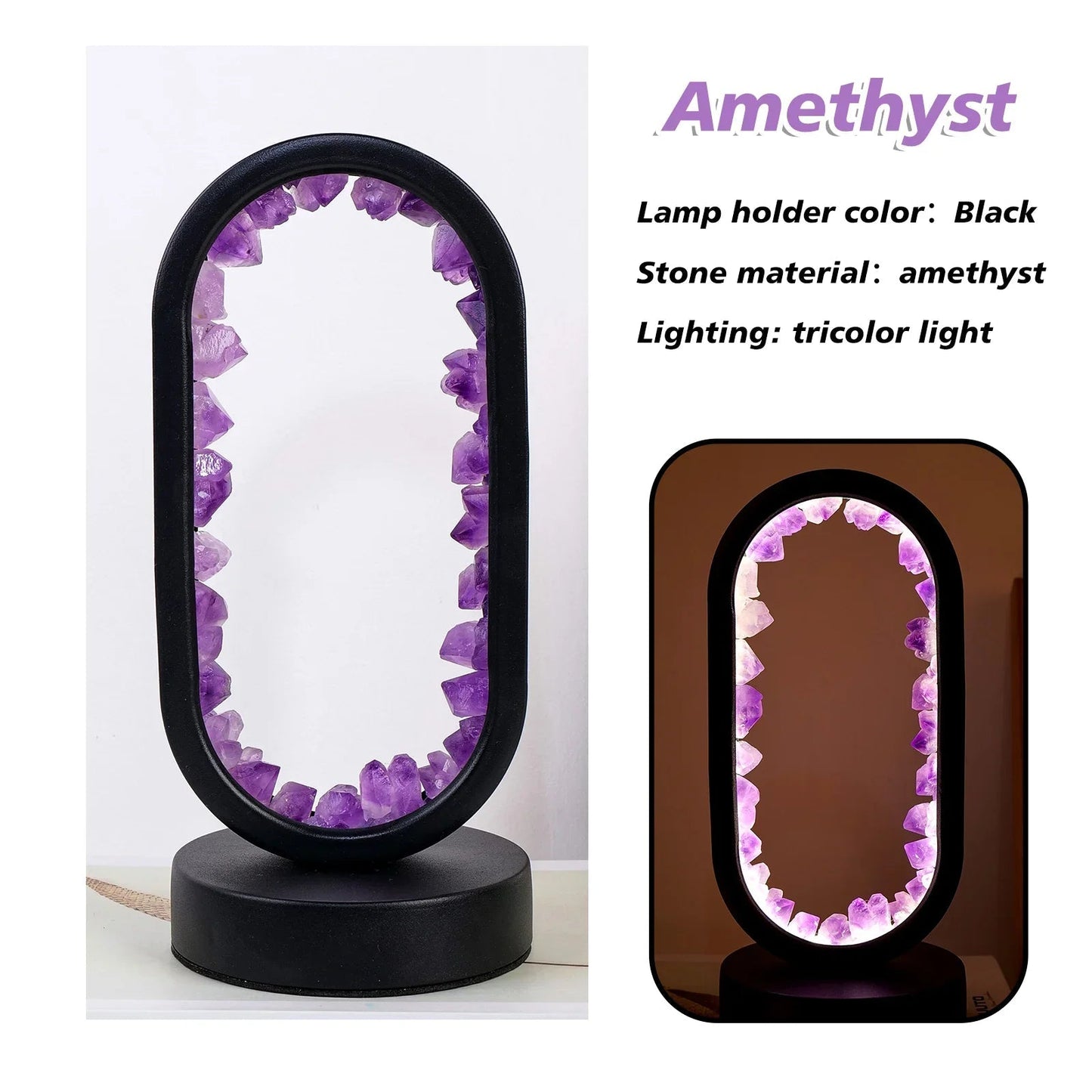 Ręcznie wykonana lampa ametystowa - Serenith-Ametyst Surowy Czarny-Trend Polska