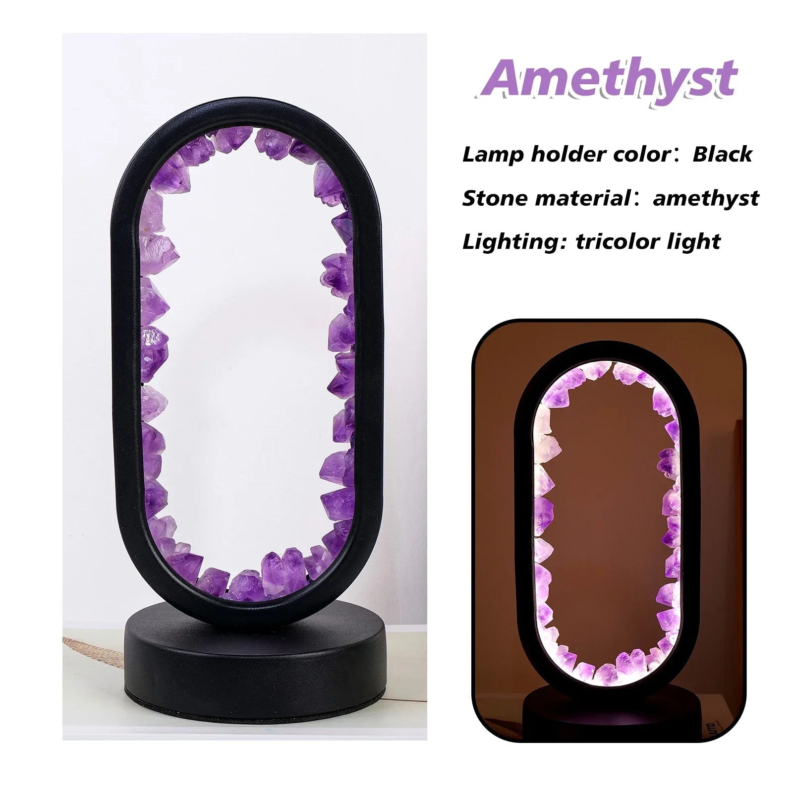 Ręcznie wykonana lampa ametystowa - Serenith-Ametyst Surowy Czarny-Trend Polska