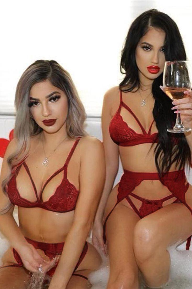 Red Lace Lingerie Set Bra Garter dames