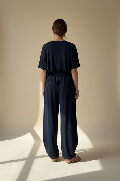 Relaxed Fit Two Piece Set with Wide Leg Pants