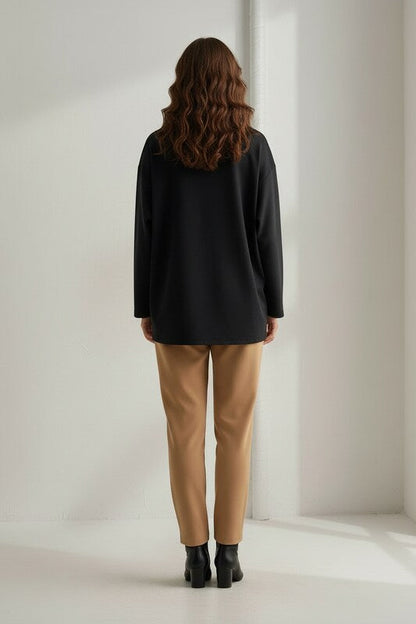 High Neck Knit Top with Relaxed Fit