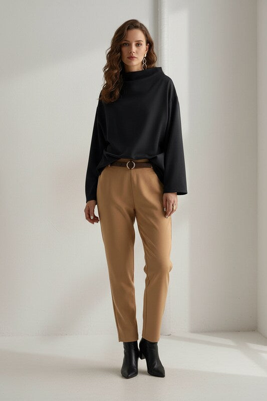 High Neck Knit Top with Relaxed Fit