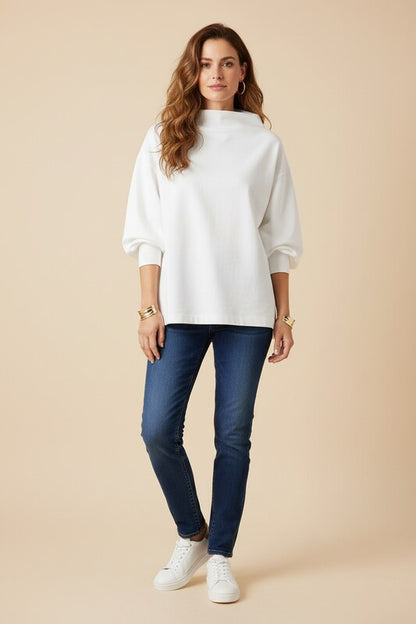 High Neck Knit Top with Relaxed Fit