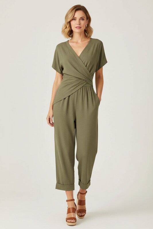 Wrap Front Two Piece Set with Tailored Trousers