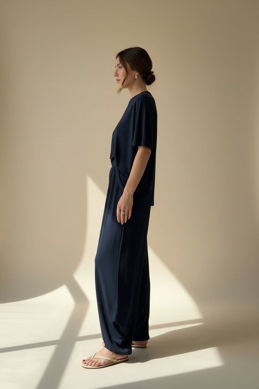 Relaxed Fit Two Piece Set with Wide Leg Pants