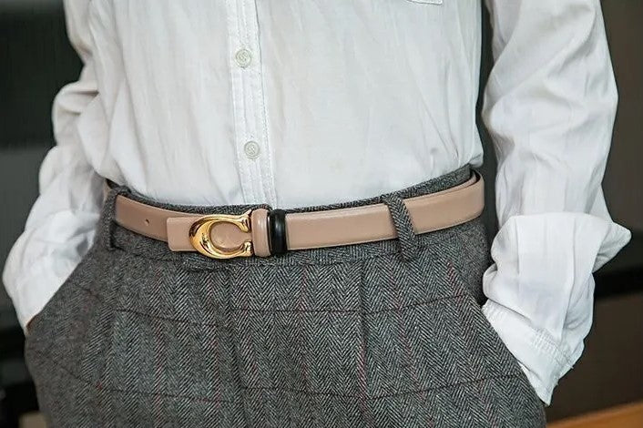 Reversible Thin C-Buckle Belt-Beige-State of Style