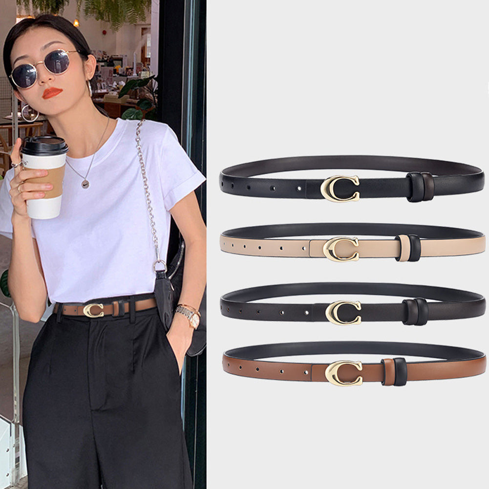 Reversible Thin C-Buckle Belt-Beige-State of Style