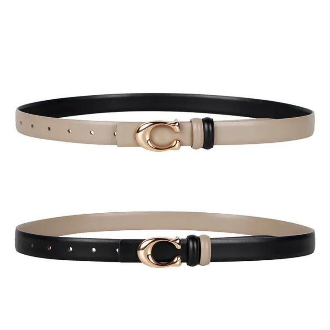 Reversible Thin C-Buckle Belt-Beige-State of Style