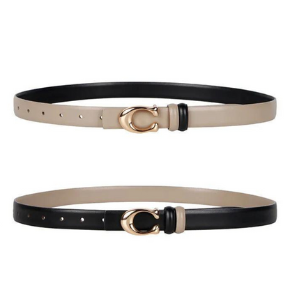 Reversible Thin C-Buckle Belt-Beige-State of Style