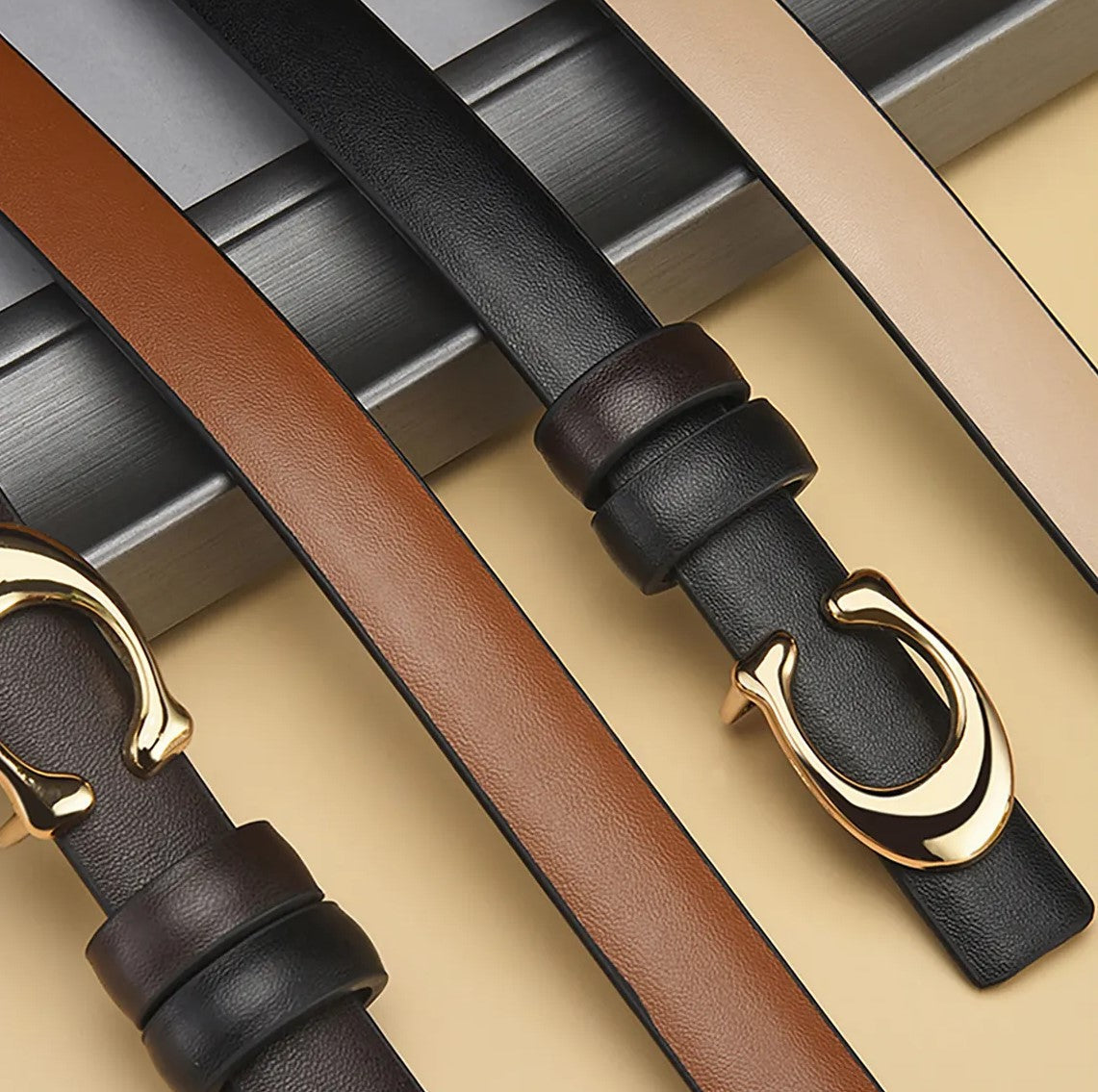 Reversible Thin C-Buckle Belt-Beige-State of Style