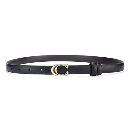 Reversible Thin C-Buckle Belt-Black-State of Style