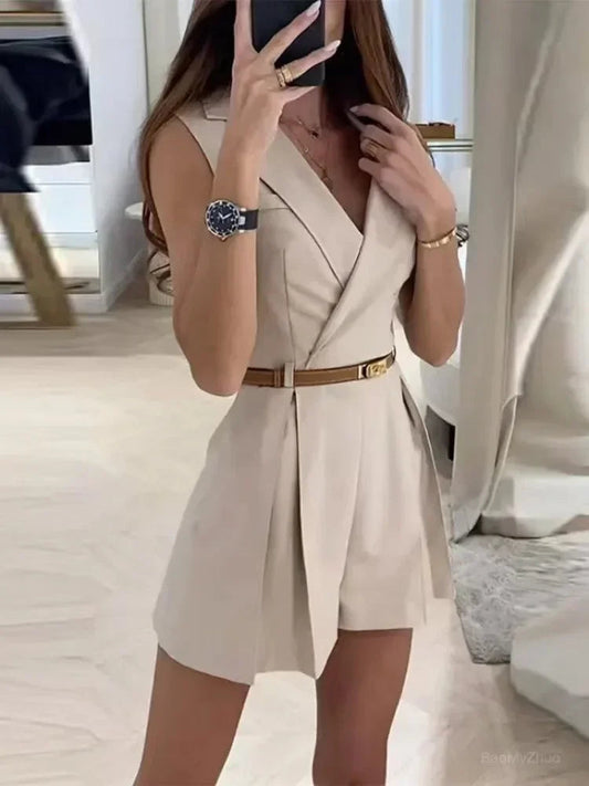 Damski | Romper / Kombinezon Krótki | Dekolt V | Kołnierz Szalowy | Elegancki Playsuit | Kaleena