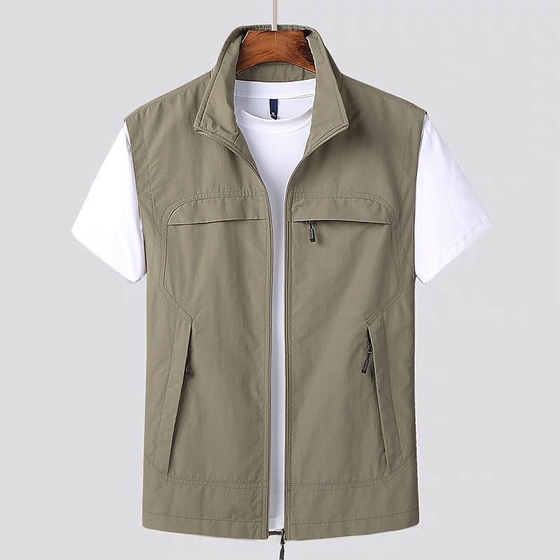 Men's Cardigan Short Sleeves and Multiple Pockets