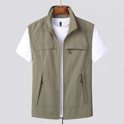 Men's Cardigan Short Sleeves and Multiple Pockets