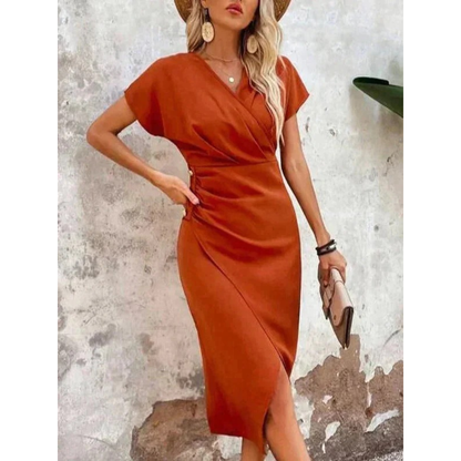 Rosa | Damen Midikleid V Ausschnitt Wickel Hochzeit
