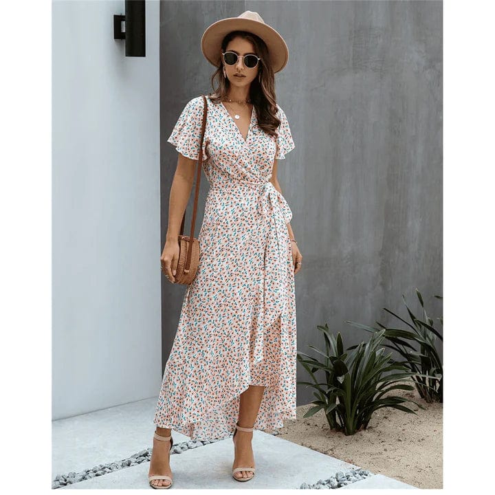 Thirza - Floral V-Neck Ruffle Wrap Dress