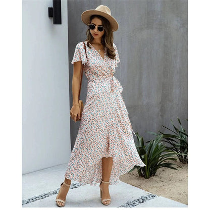 Thirza - Floral V-Neck Ruffle Wrap Dress
