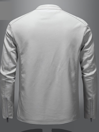 Men’s PU Leather Biker Jacket for Spring – Lightweight Zip Front